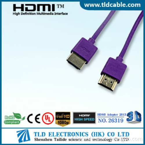 Purple Slim HDMI Cable AM to AM with Metal Shell